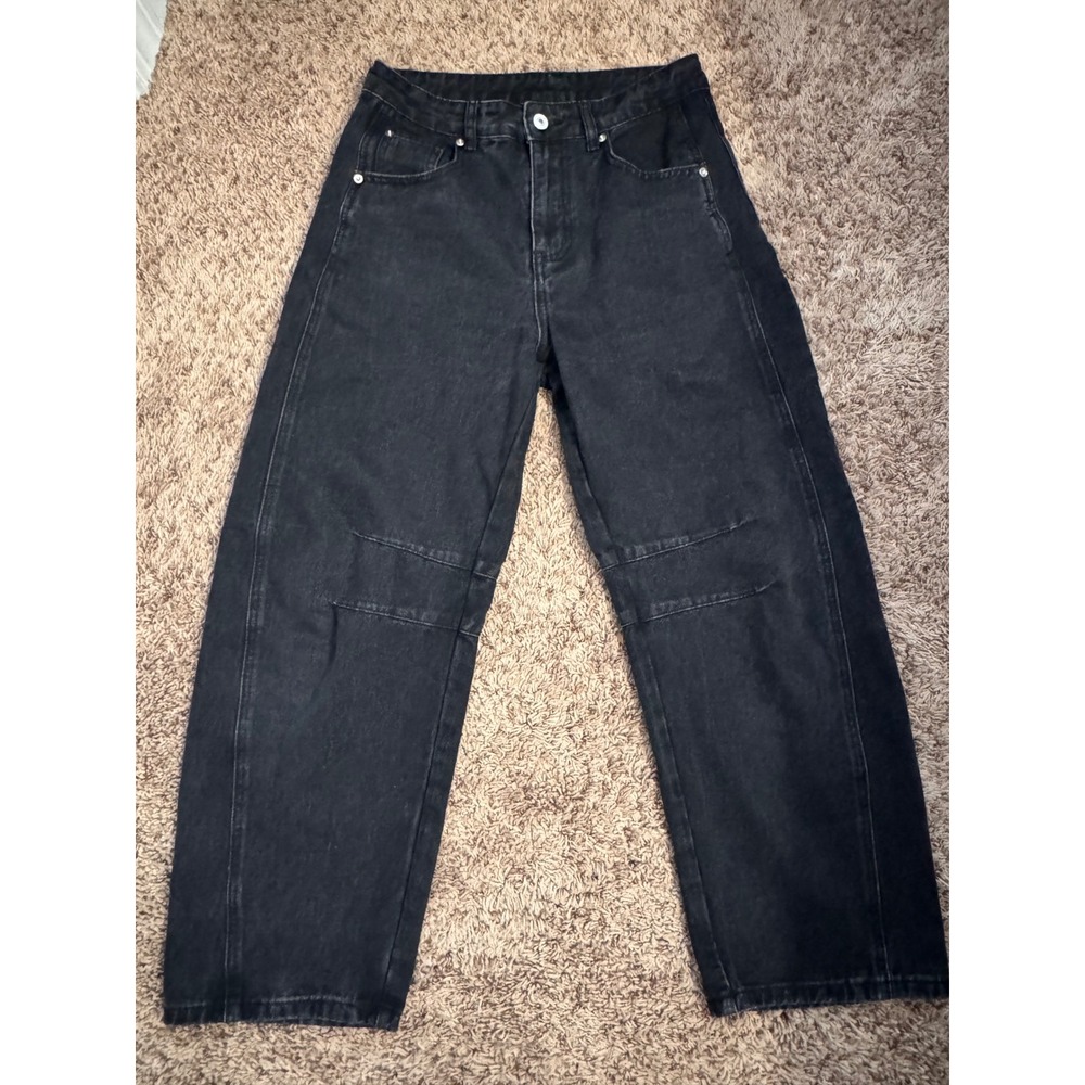 Women's‎ Black Barrel Leg Jeans Size Small Cropped High Rise Denim Pants